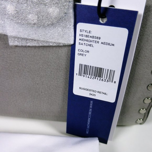 Rebecca Minkoff Midnighter Medium Satchel Grey Nubuck Leather NWT - Picture 11 of 11